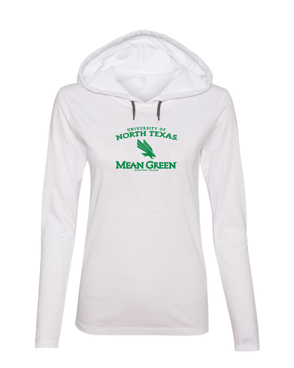 Women's North Texas Mean Green Long Sleeve Hooded Tee Shirt - North Texas Arch Primary Logo
