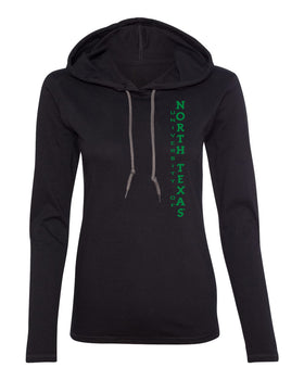 Women's North Texas Mean Green Long Sleeve Hooded Tee Shirt - Vertical University of North Texas