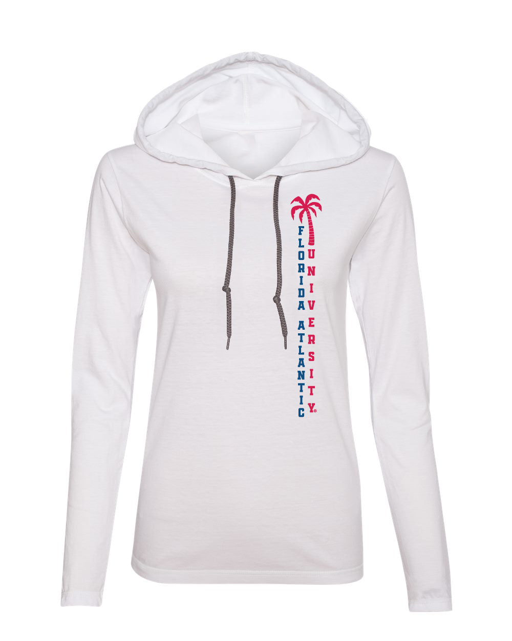 Women's Florida Atlantic Owls Long Sleeve Hooded Tee Shirt - FAU Vertical Palm Tree