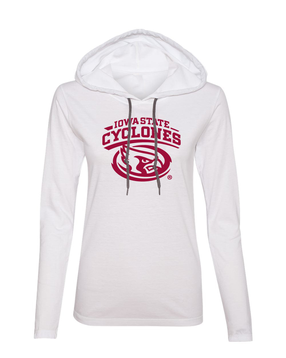 Women's Iowa State Cyclones Long Sleeve Hooded Tee Shirt - Cy The ISU Cyclones Mascot Swirl