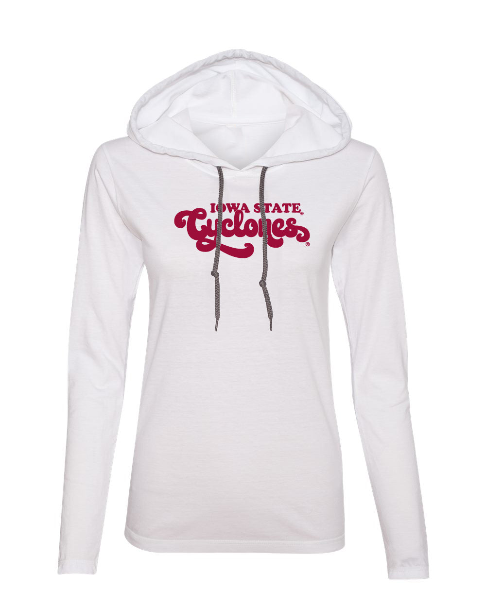 Women's Iowa State Cyclones Long Sleeve Hooded Tee Shirt - Retro ISU Script Cyclones