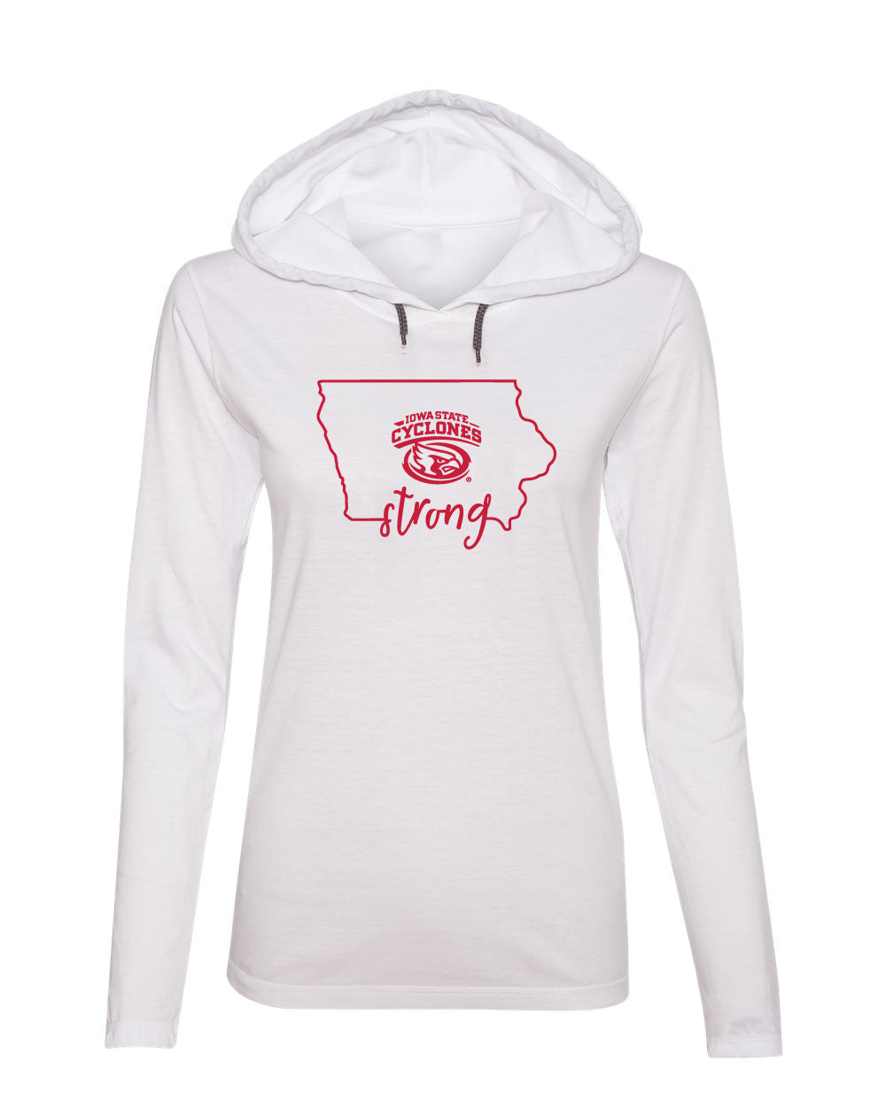Women's Iowa State Cyclones Long Sleeve Hooded Tee Shirt - Cyclones Strong State Outline