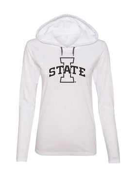 Women's Iowa State Cyclones Long Sleeve Hooded Tee Shirt - I-State Primary Logo White Out
