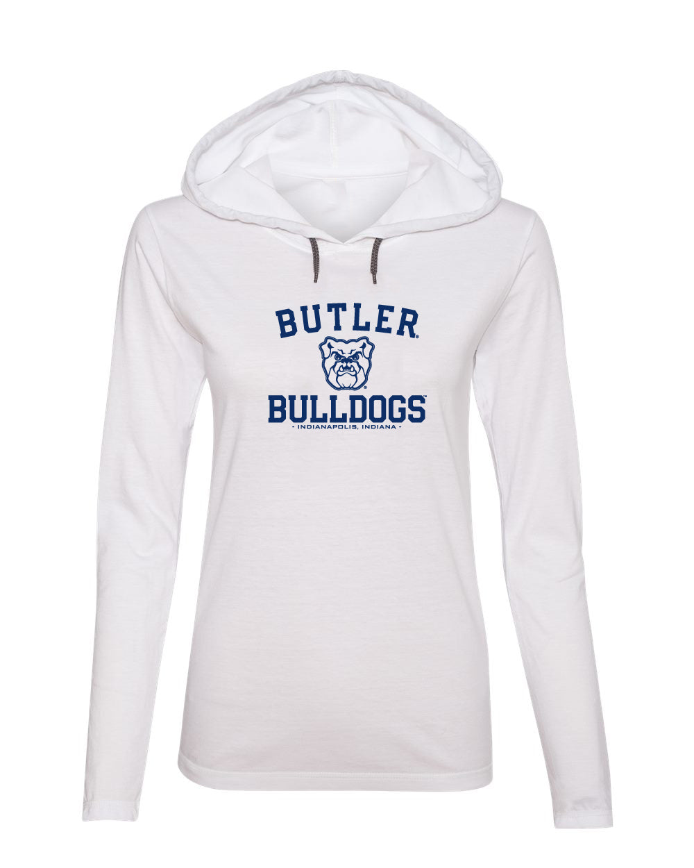 Women's Butler Bulldogs Long Sleeve Hooded Tee Shirt - Butler Bulldogs Arch Primary Logo