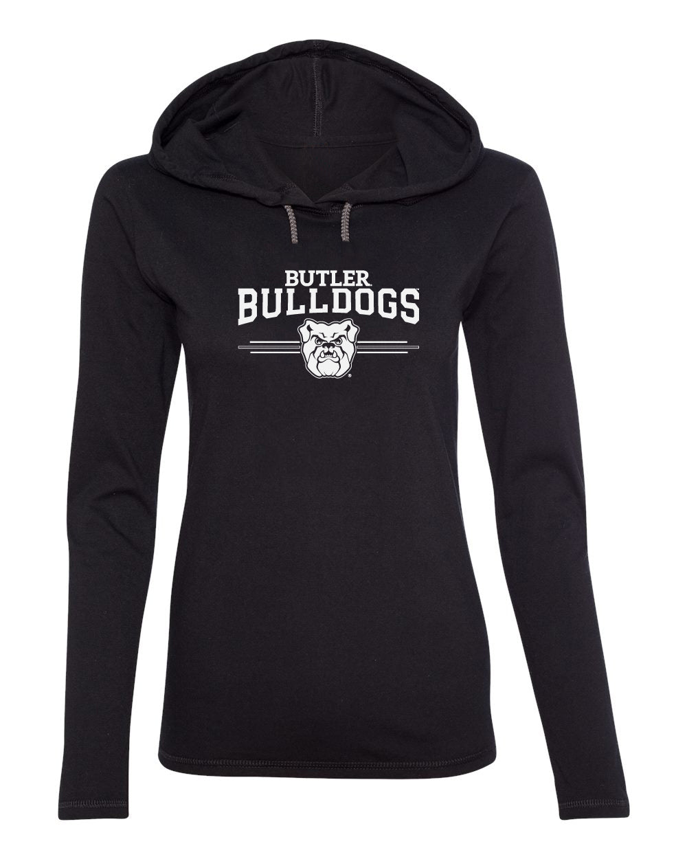 Women's Butler Bulldogs Long Sleeve Hooded Tee Shirt - Bulldogs 3 Stripe Primary Logo