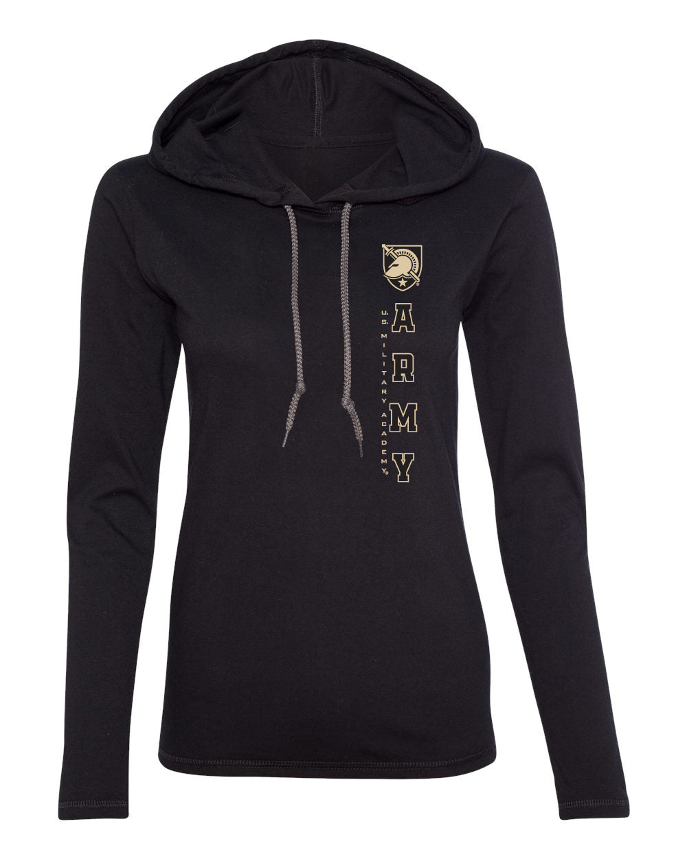 Women's Army Black Knights Long Sleeve Hooded Tee Shirt - Vertical United States Military Academy