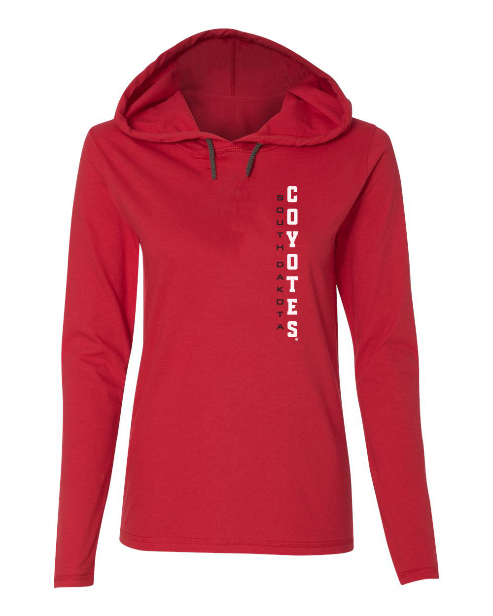 Women's South Dakota Coyotes Long Sleeve Hooded Tee Shirt - Vertical USD Coyotes