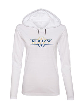Women's Navy Midshipmen Long Sleeve Hooded Tee Shirt - Navy Football Laces