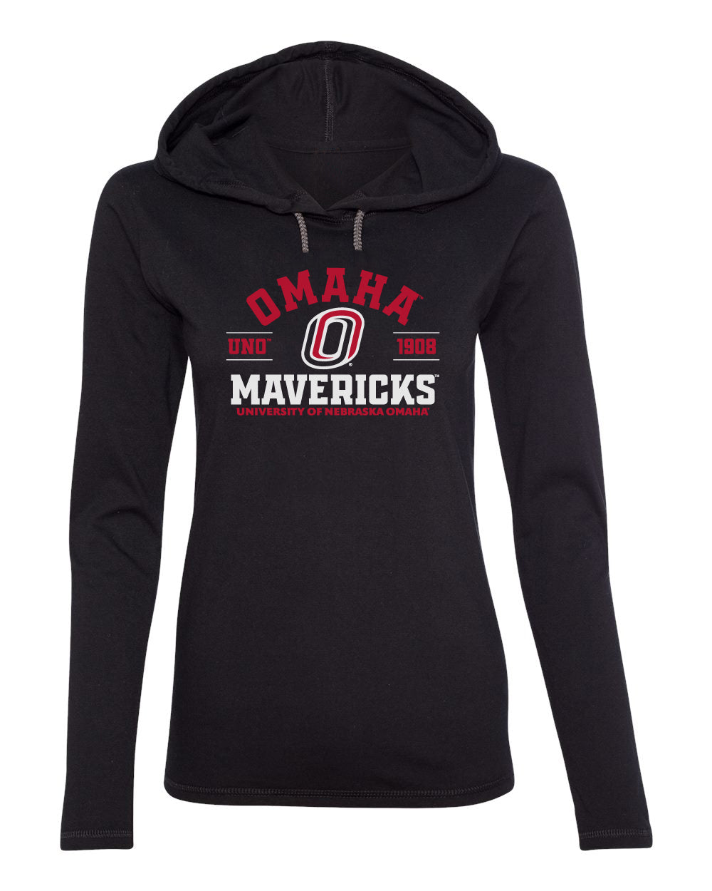 Women's Omaha Mavericks Long Sleeve Hooded Tee Shirt - UNO 1908 Arch Omaha