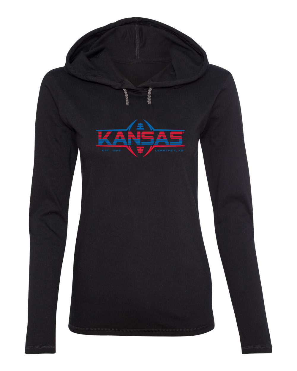 Women's Kansas Jayhawks Long Sleeve Hooded Tee Shirt - Kansas Football Laces