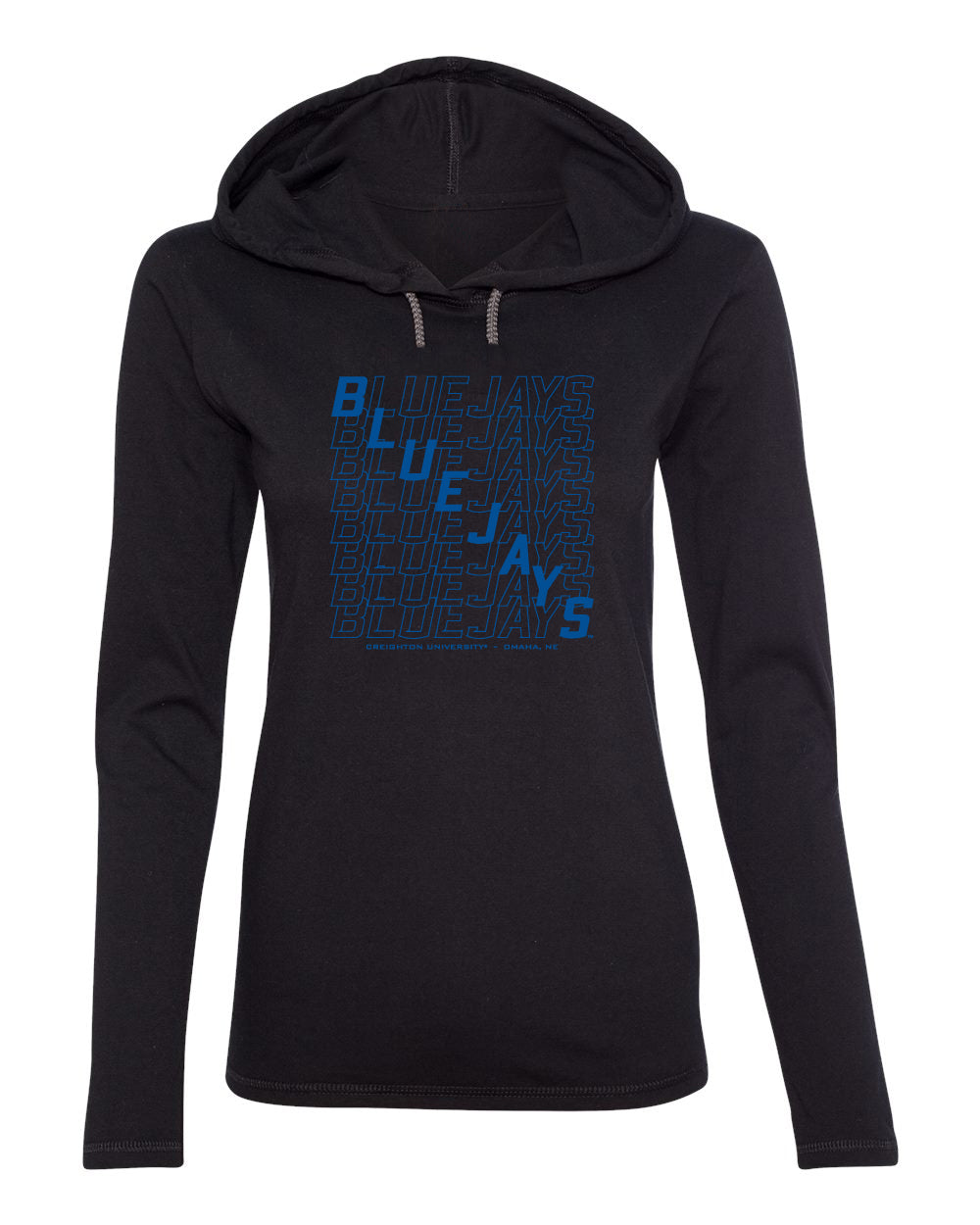 Women's Creighton Bluejays Long Sleeve Hooded Tee Shirt - Bluejays Diagonal Echo