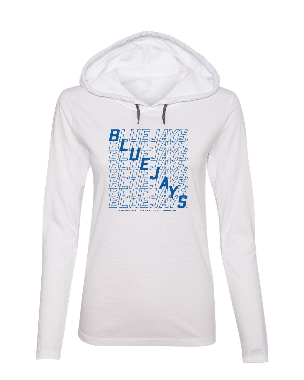 Women's Creighton Bluejays Long Sleeve Hooded Tee Shirt - Bluejays Diagonal Echo