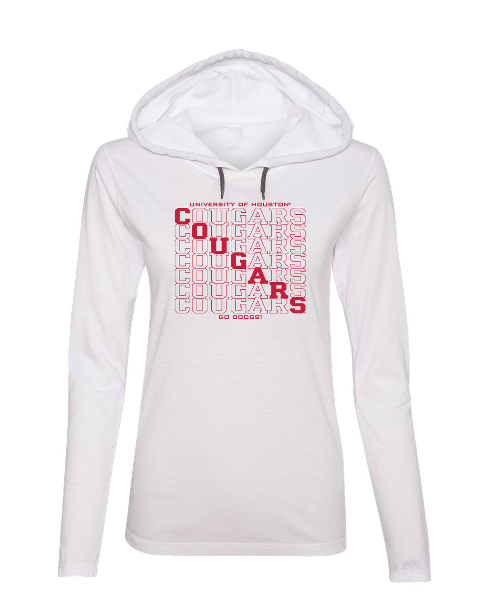 Women's Houston Cougars Long Sleeve Hooded Tee Shirt - Diagonal Cougars Echo