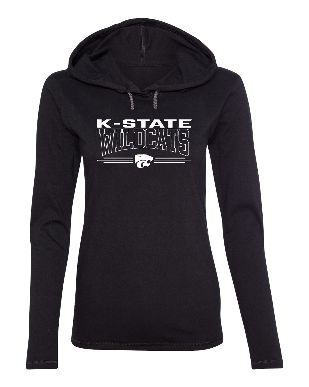 Women's K-State Wildcats Long Sleeve Hooded Tee Shirt - Wildcats with 3-Stripe Powercat