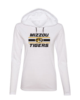 Women's Missouri Tigers Long Sleeve Hooded Tee Shirt - Horiz Stripe Mizzou Tigers