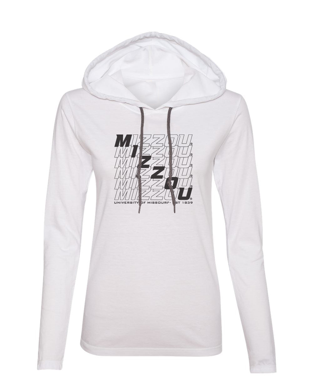 Women's Missouri Tigers Long Sleeve Hooded Tee Shirt - Mizzou Diagonal Echo