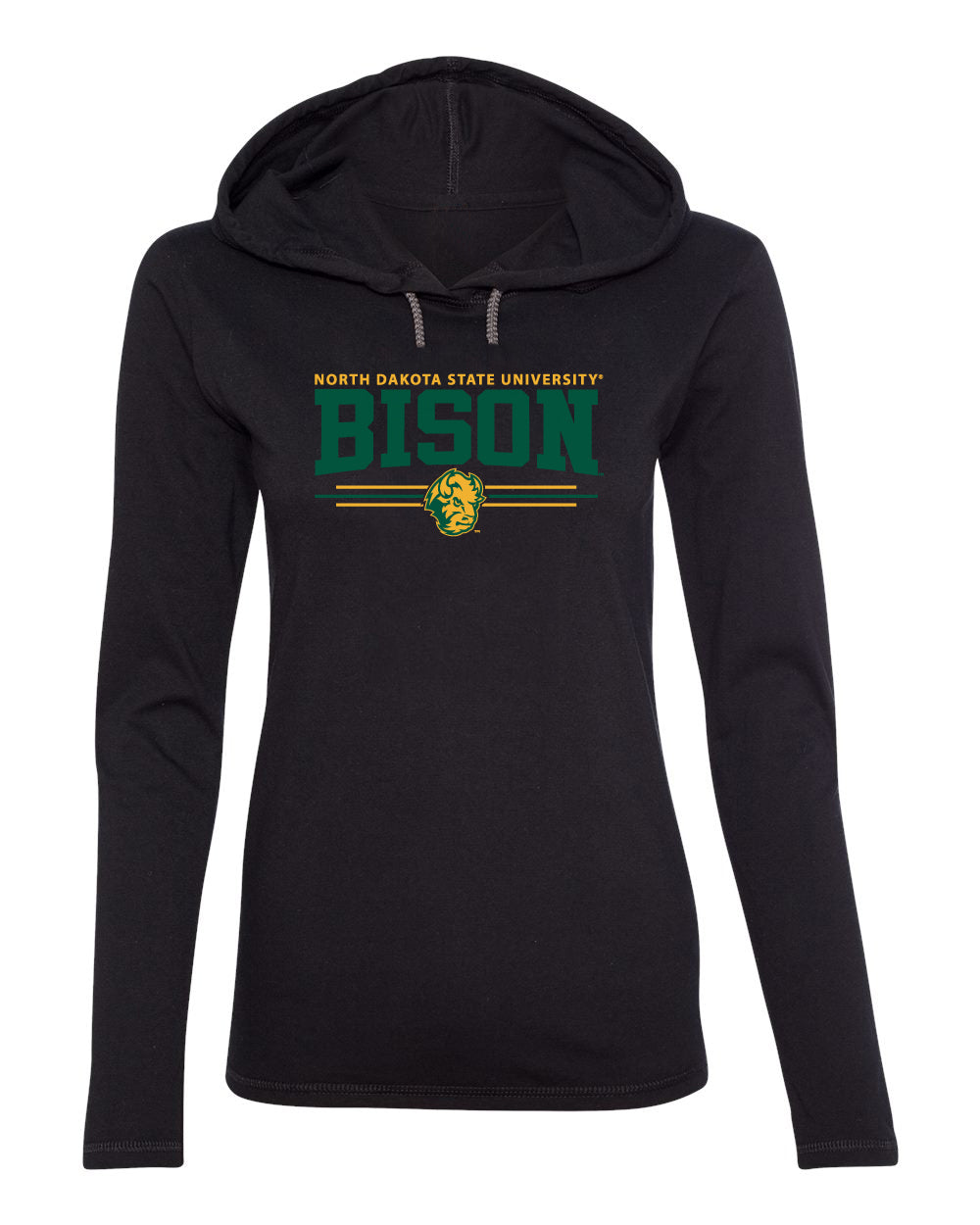 Women's NDSU Bison Long Sleeve Hooded Tee Shirt - Bison 3-Stripe