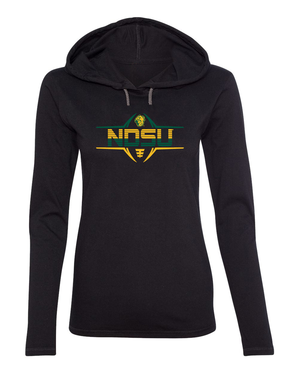 Women's NDSU Bison Long Sleeve Hooded Tee Shirt - Striped NDSU Football Laces
