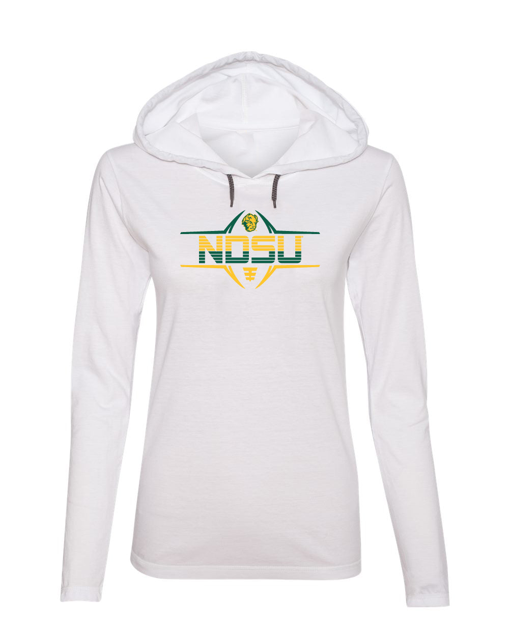 Women's NDSU Bison Long Sleeve Hooded Tee Shirt - Striped NDSU Football Laces