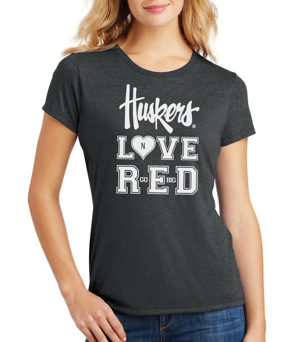 Women's Nebraska "Huskers LOVE RED" Premium Tri-Blend Tee Shirt