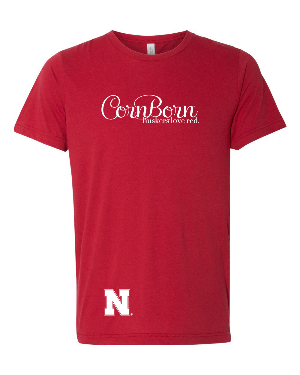 Women's Nebraska Cornhuskers CornBorn Script "huskers love red" Premium Tri-Blend Tee Shirt