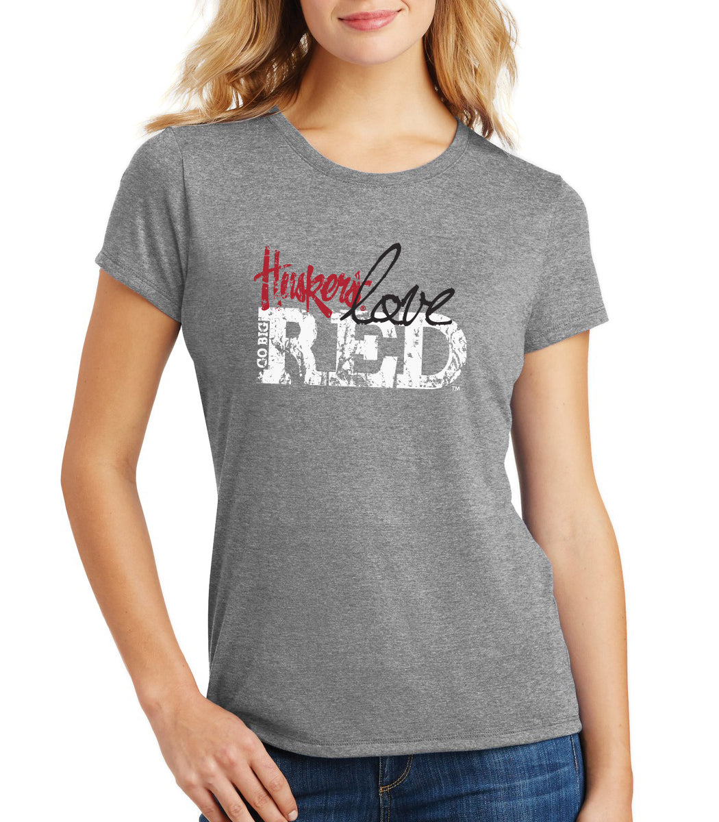 Women's Nebraska Cornhuskers "Go Big Huskers Love Red" Premium Tri-Blend Tee Shirt