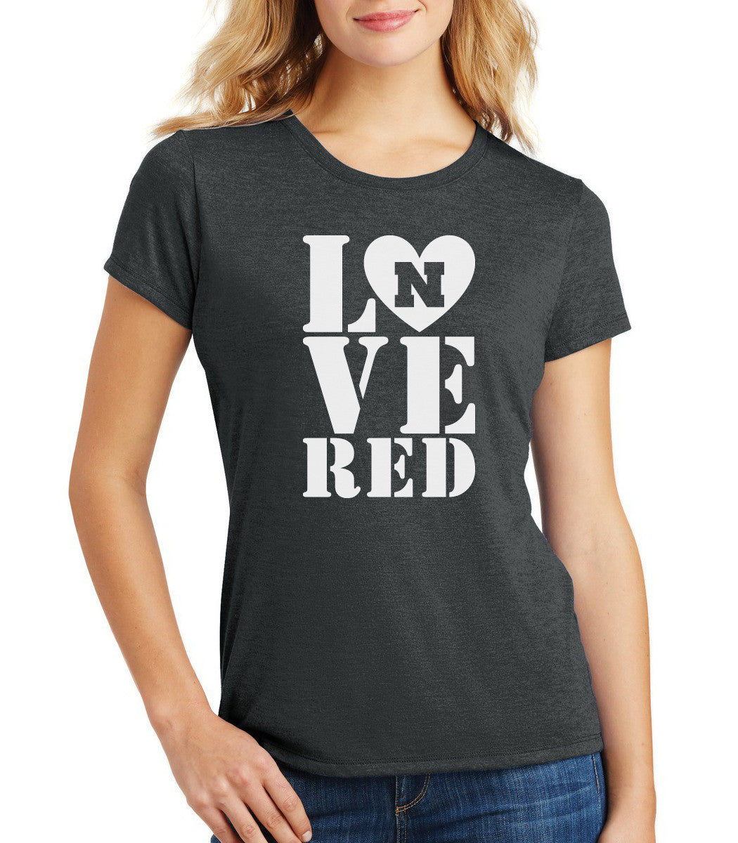 Women's Nebraska Cornhuskers Stacked LOVE N RED Premium Tri-Blend Tee Shirt
