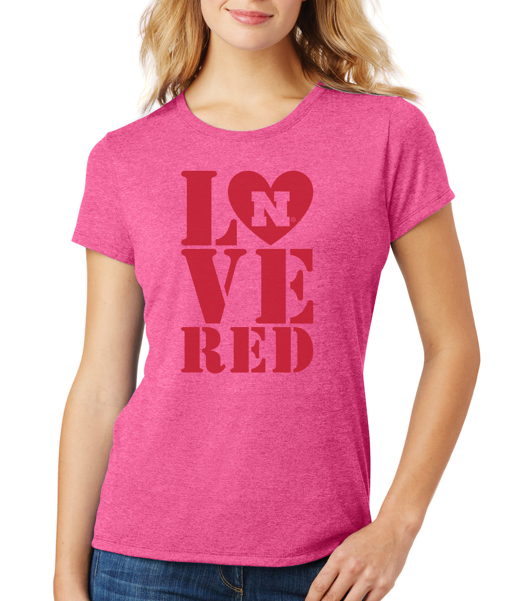 Women's Nebraska Huskers Stacked LOVE N RED Premium Tri-Blend Tee Shirt