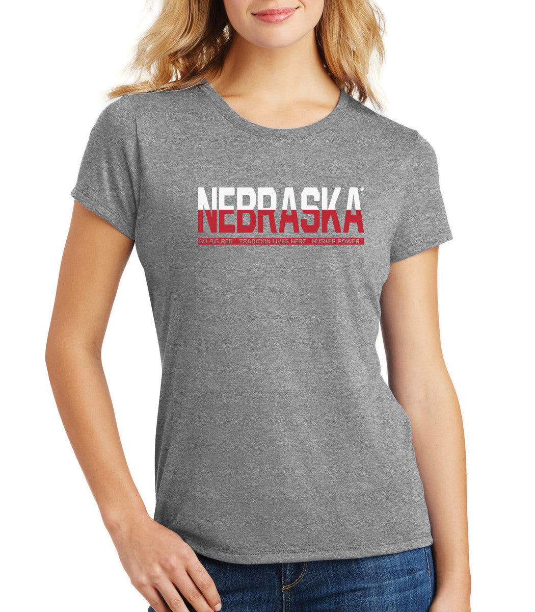 Women's Nebraska Cornhuskers ½ & ½ "NEBRASKA" Premium Tri-Blend Tee Shirt