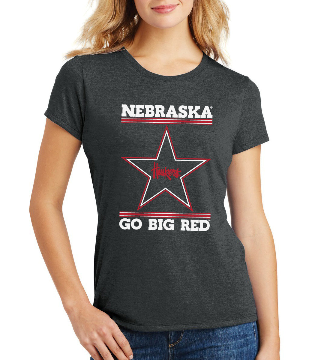 Women's Nebraska Husker Tee Shirt Premium Tri-Blend - Star Huskers GO BIG RED