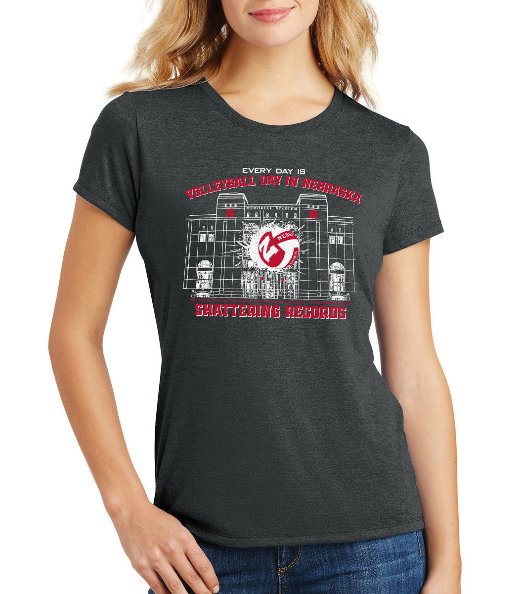 Women's Nebraska Huskers Premium Tri-Blend Tee Shirt - Volleyball Day in Nebraska