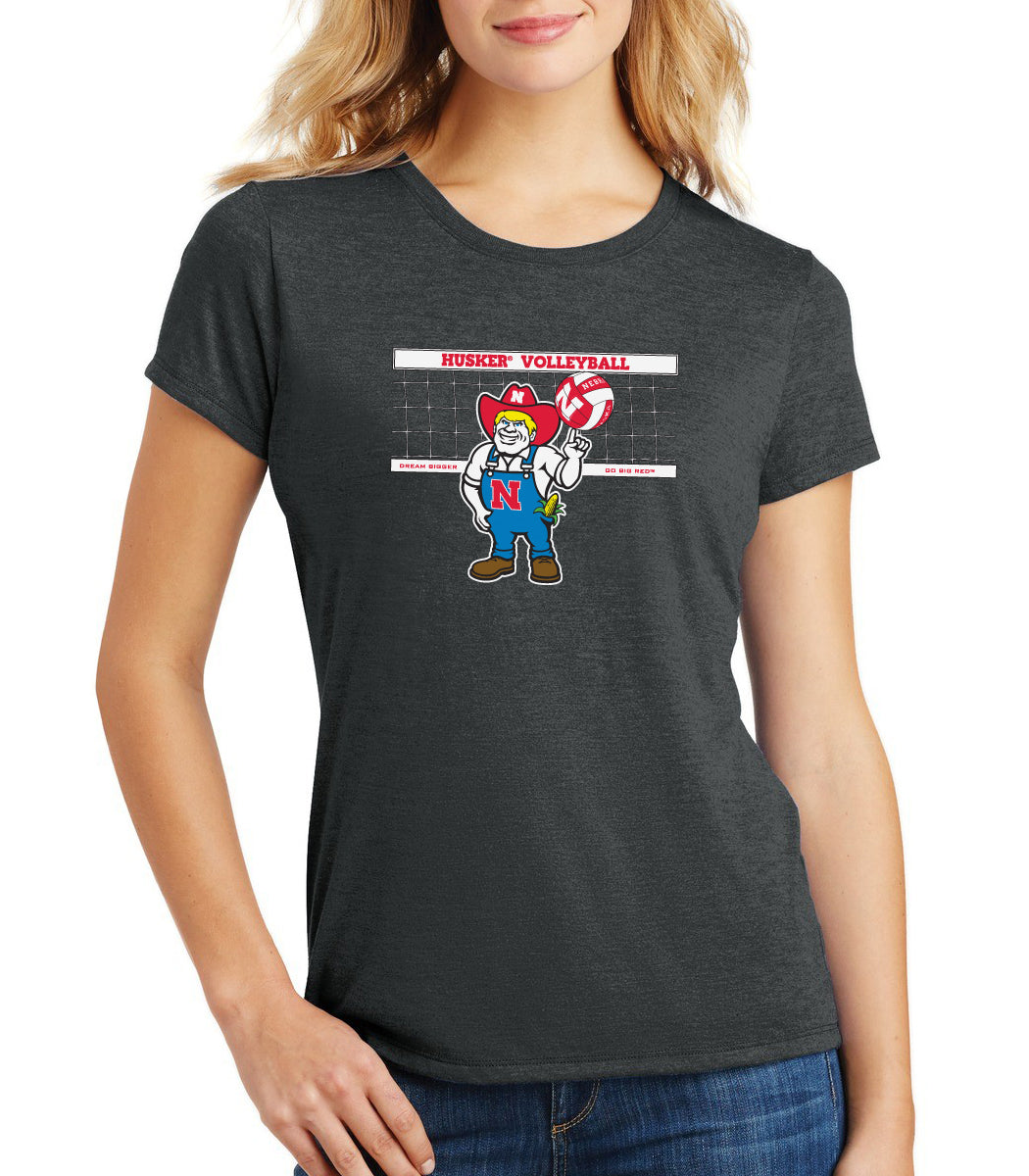 Women's Nebraska Huskers Premium Tri-Blend Tee Shirt - Nebraska Volleyball with Herbie Husker