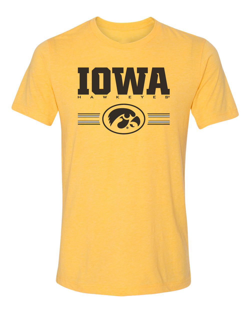 Women's Iowa Hawkeyes Premium Tri-Blend Tee Shirt - IOWA Hawkeyes Horizontal Stripe with Oval Tigerhawk