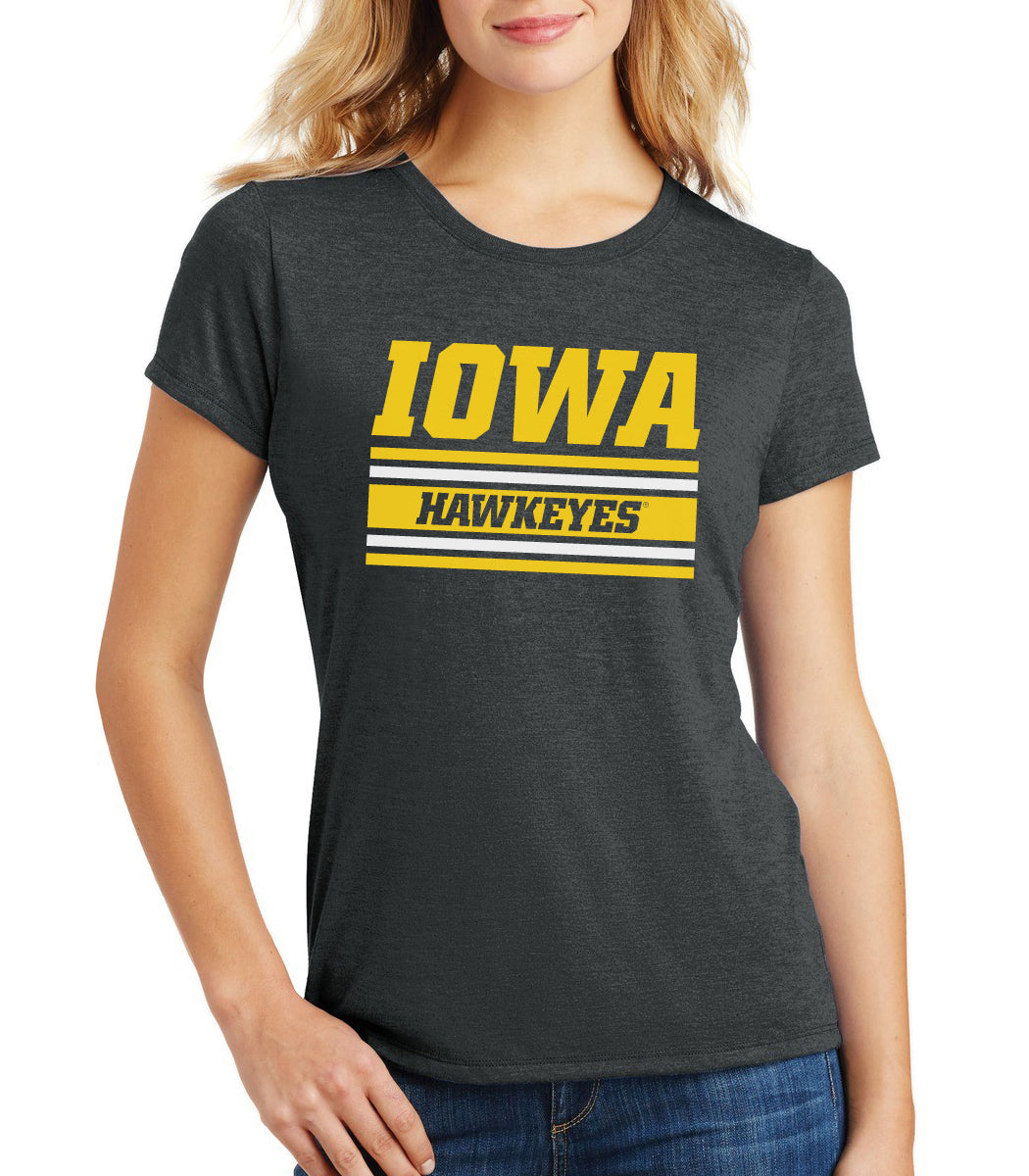 Women's Iowa Hawkeyes Premium Tri-Blend Tee Shirt - Horizontal Stripe Italic Iowa HAWKEYES