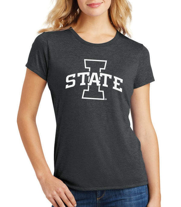 Women's Iowa State Cyclones Premium Tri-Blend Tee Shirt - I-State Primary Logo Blackout