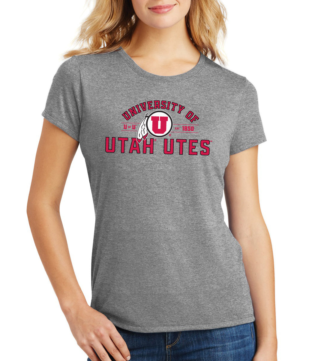Women's Utah Utes Premium Tri-Blend Tee Shirt - U of U Arch with Circle Feather Logo