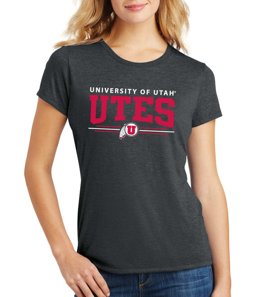 Women's Utah Utes Premium Tri-Blend Tee Shirt - Arch UTES 3 Stripe Logo
