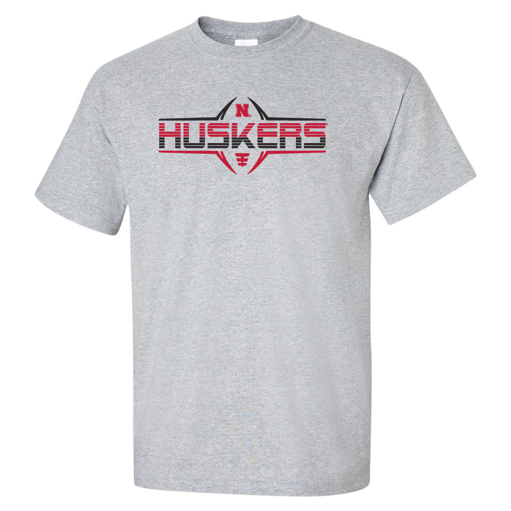 Nebraska Huskers Tee Shirt - Striped HUSKERS Football Laces