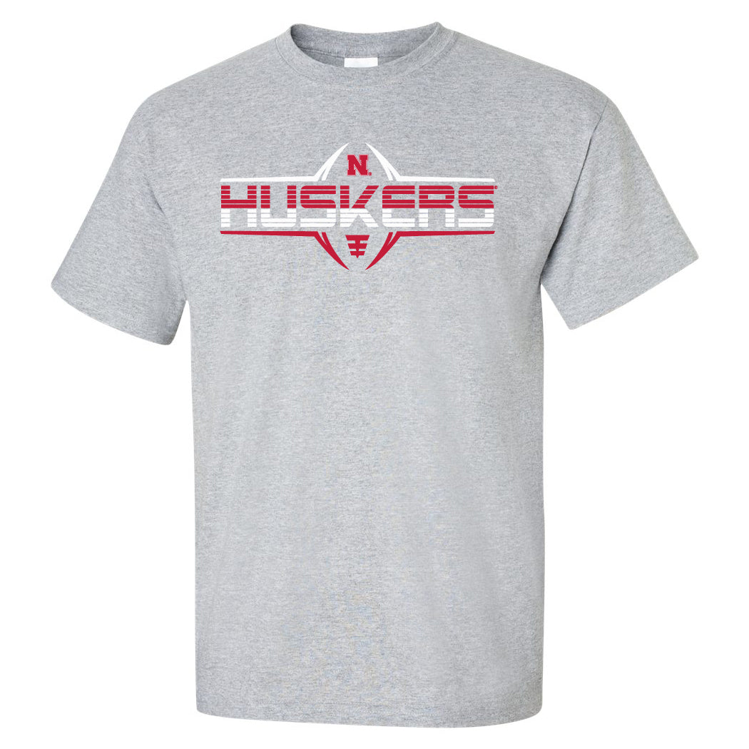 Nebraska Huskers Tee Shirt - Striped HUSKERS Football Laces