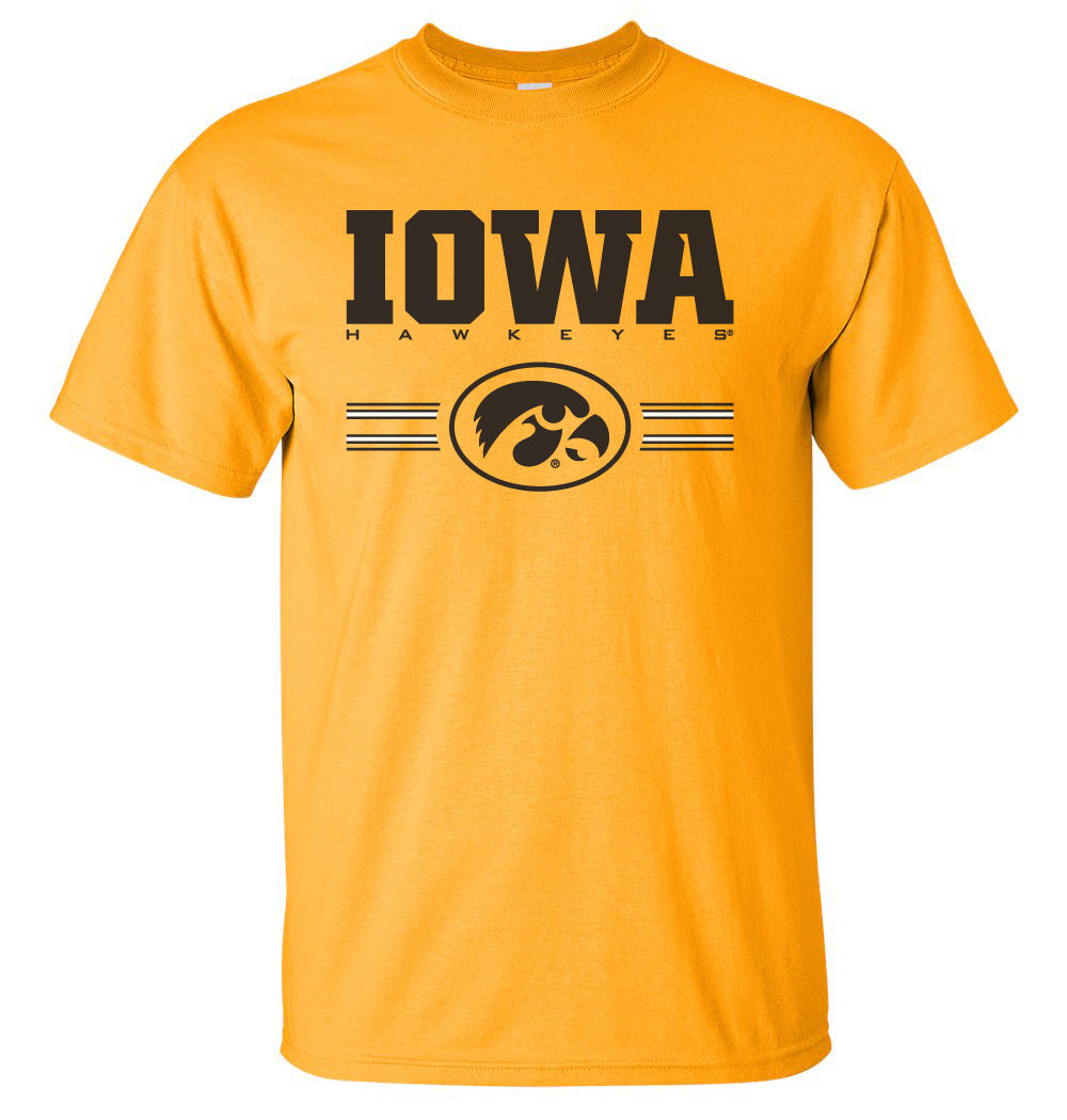 Iowa Hawkeyes Tee Shirt - IOWA Hawkeyes Horizontal Stripe with Oval Tigerhawk