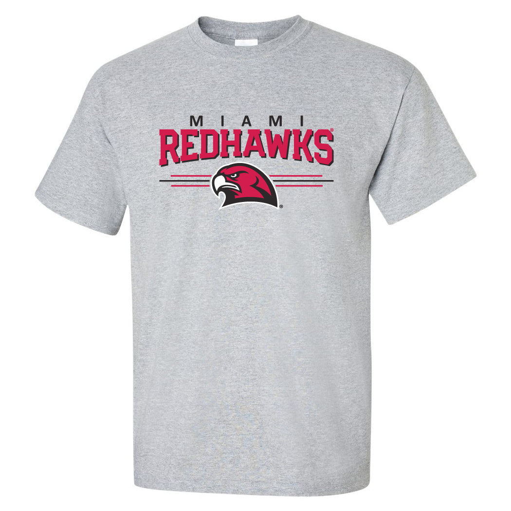 Miami University RedHawks Tee Shirt - Hawk Head 3-Stripe