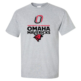 Omaha Mavericks Tee Shirt - Omaha Mavericks with Bull and Primary Logo on Gray