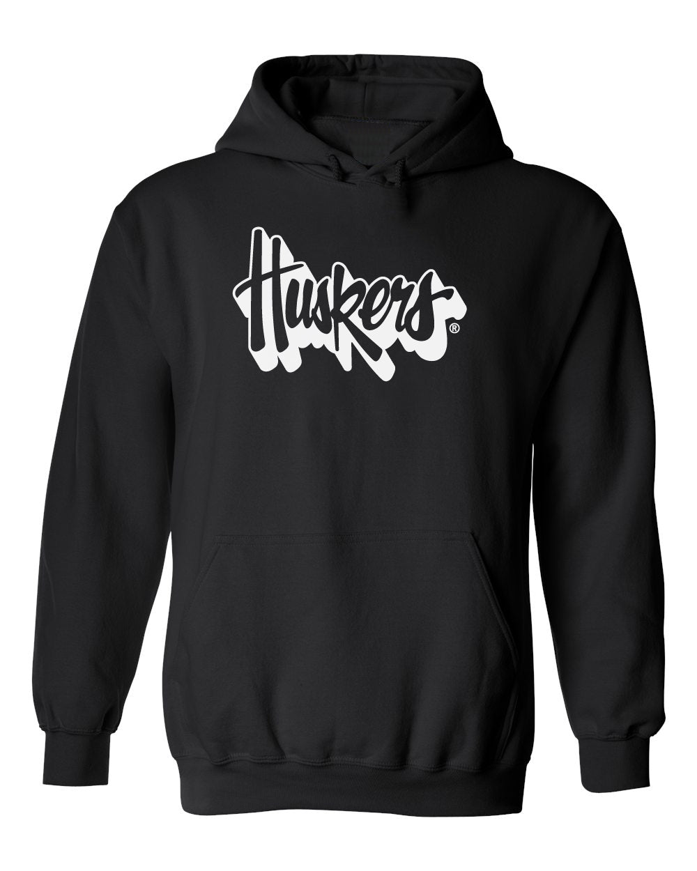 Nebraska Huskers Hooded Sweatshirt - White Script Huskers Outline