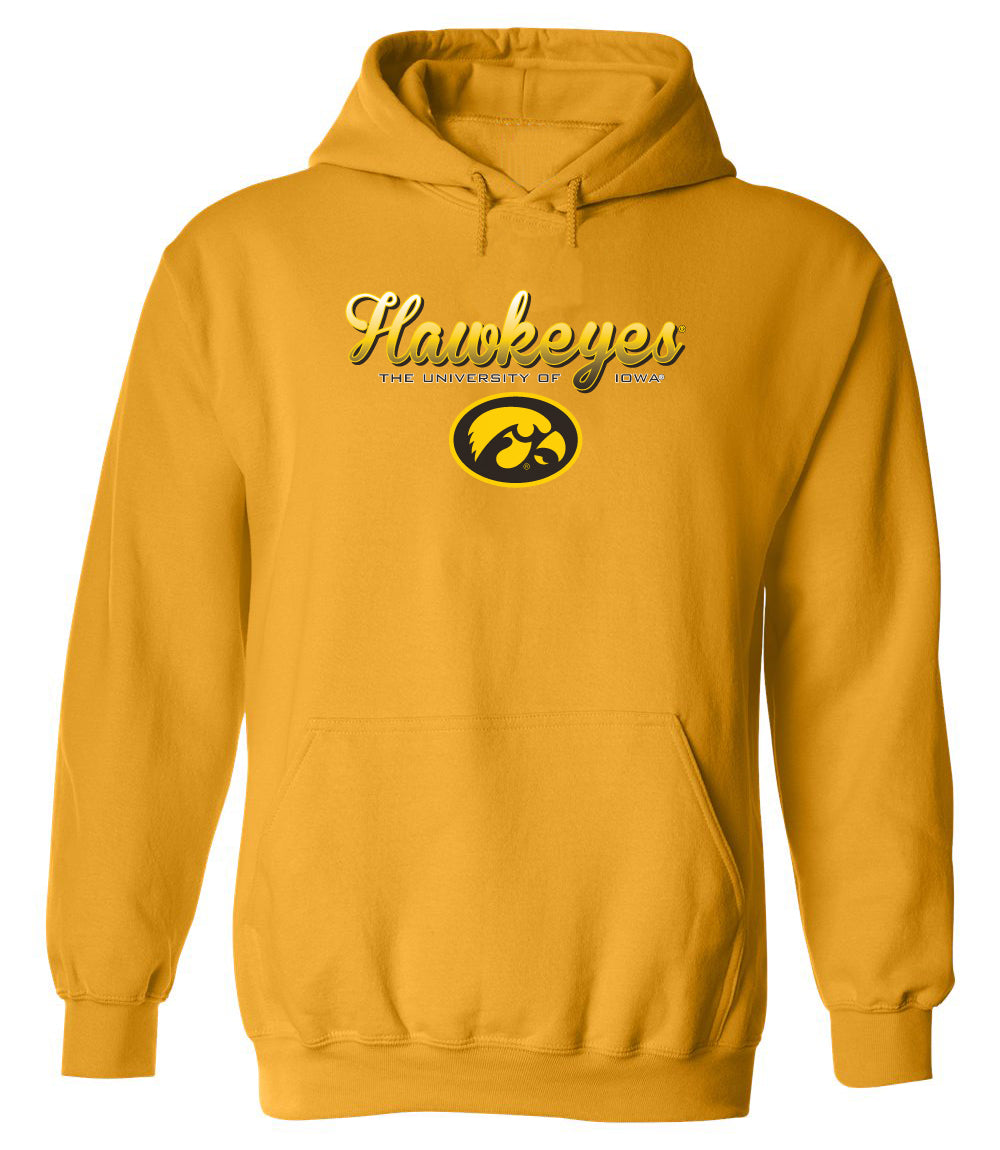Iowa Hawkeyes Hooded Sweatshirt - Script Hawkeyes Full Color Fade Oval Tigerhawk