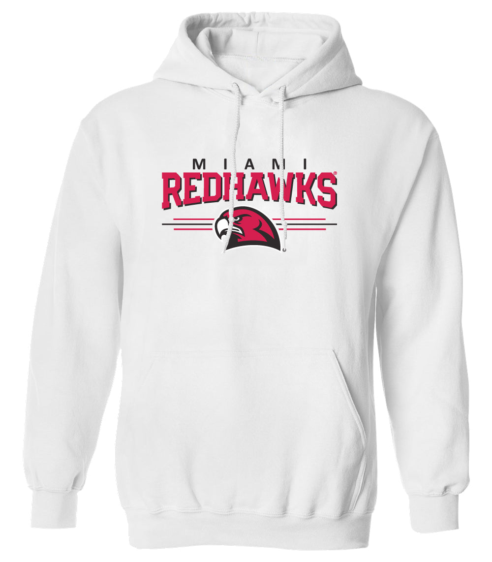 Miami University RedHawks Hooded Sweatshirt - Hawk Head 3-Stripe