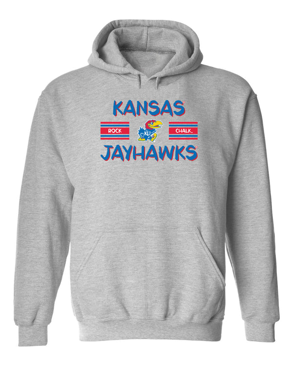 Kansas Jayhawks Hooded Sweatshirt - Horiz Stripe Rock Chalk