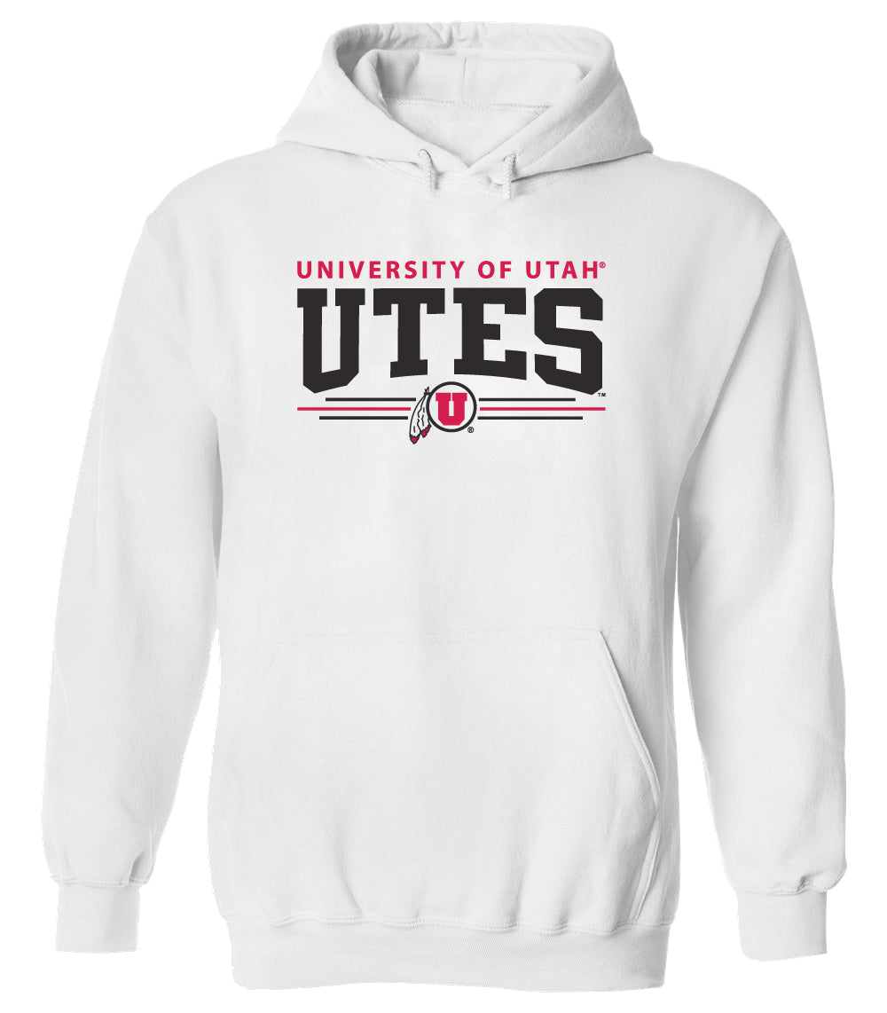 Utah Utes Hooded Sweatshirt - Arch UTES 3 Stripe Logo
