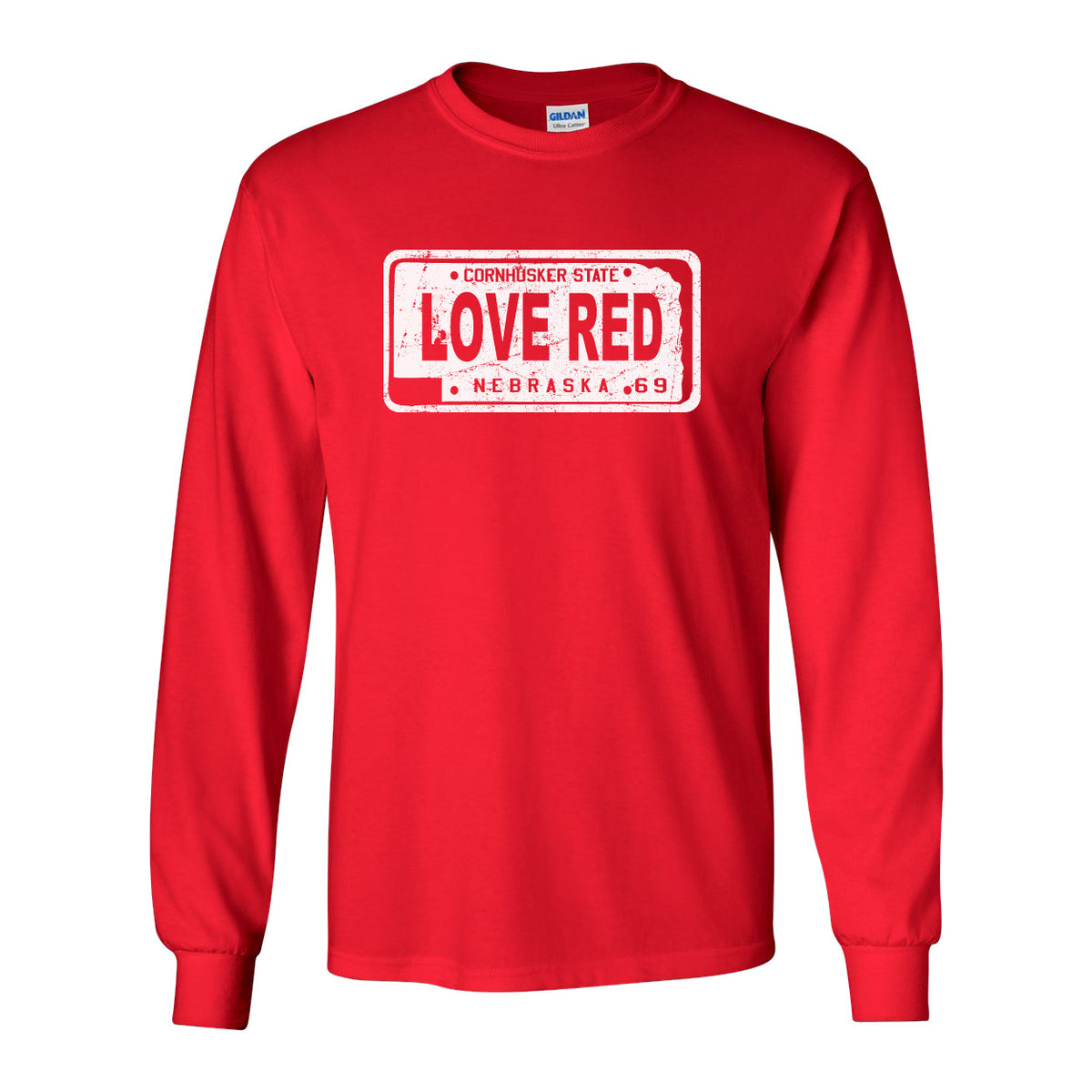 Nebraska Cornhuskers "LOVE RED" License Plate Long Sleeve Tee Shirt