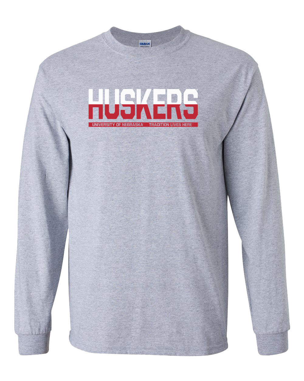 Nebraska Cornhuskers ½ & ½ "HUSKERS" Long Sleeve Tee Shirt