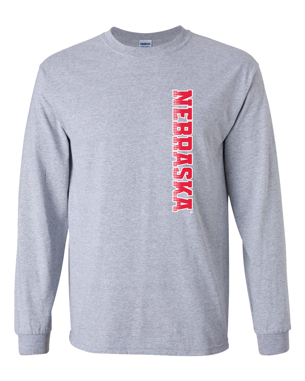 Nebraska Huskers Long Sleeve Tee Shirt - Vertical Nebraska Red & White Fade